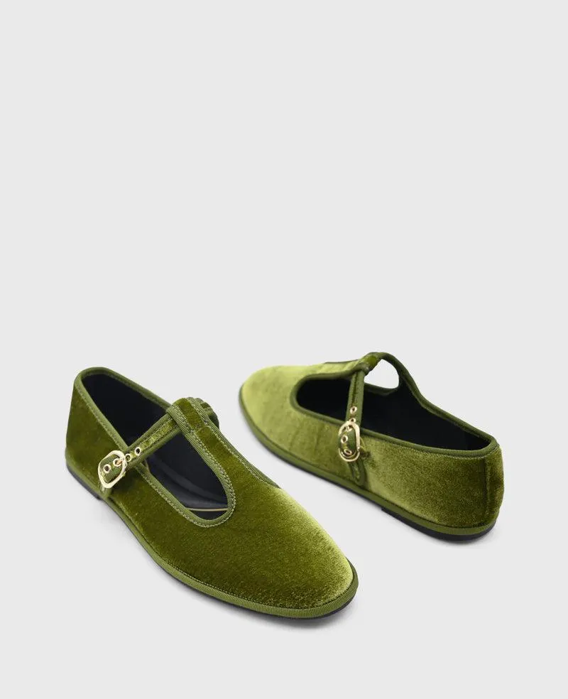 Verona Velvet T-Strap Mary Jane Flat