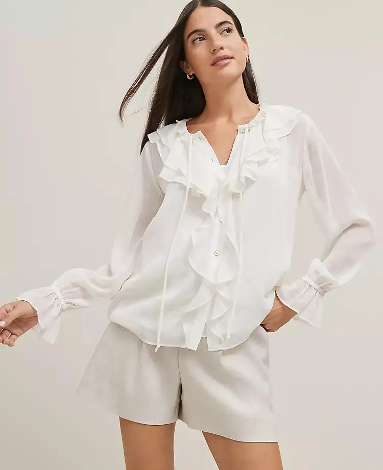 Tie Neck Ruffle Popover