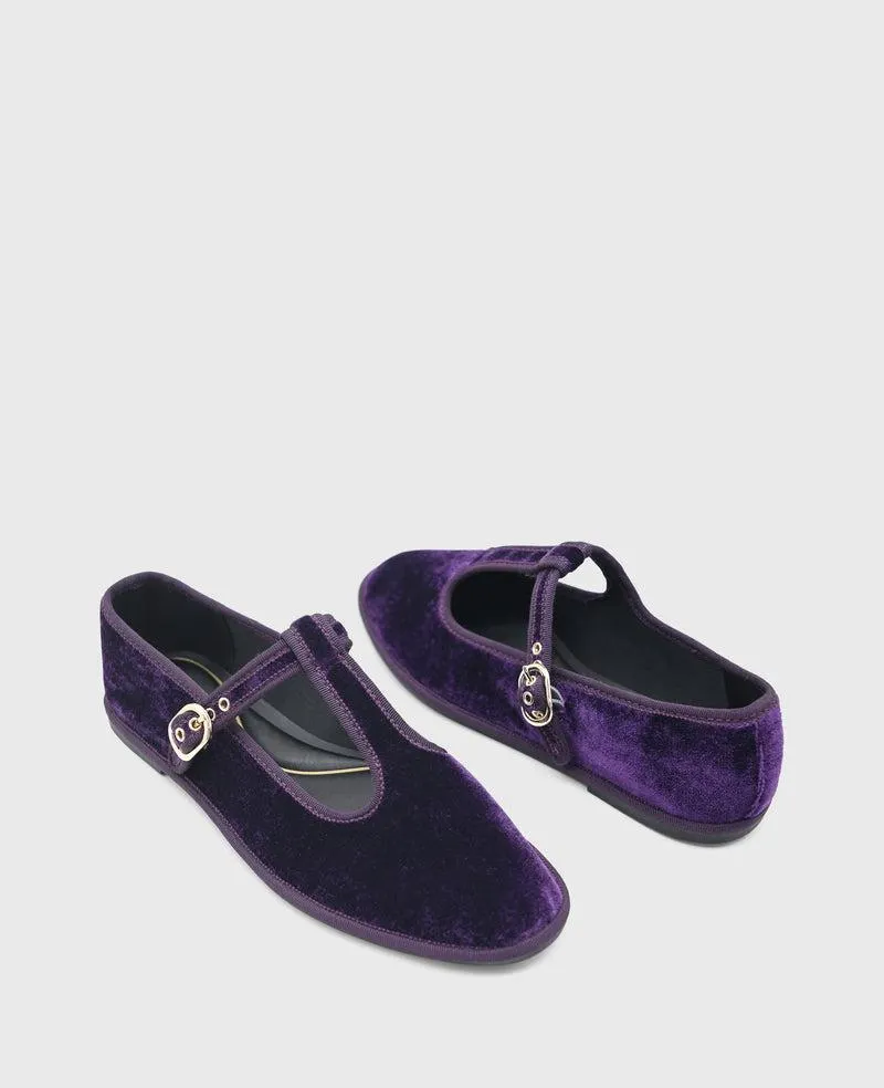Verona Velvet T-Strap Mary Jane Flat