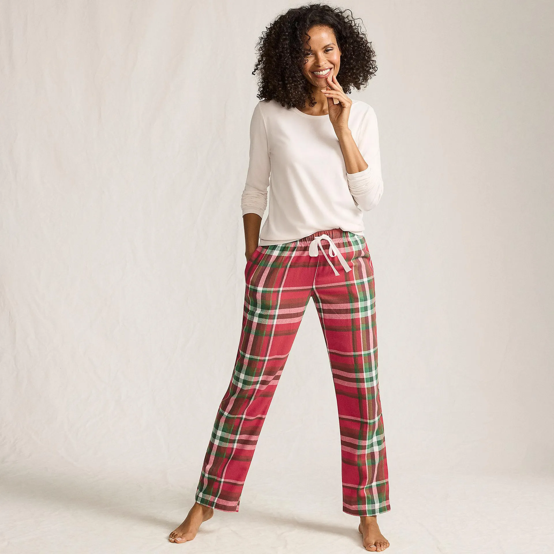 Women's Pajama Gift Set - Knit Long Sleeve Top and Flannel Pants