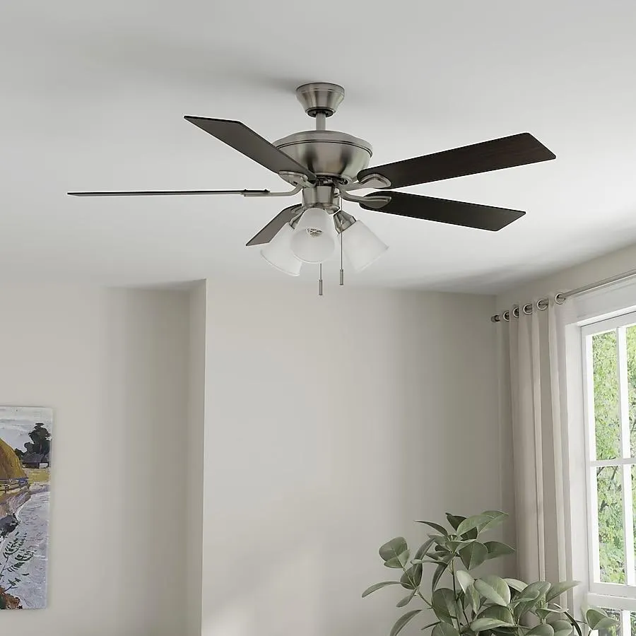 Harbor Breeze Sailor Bay 52-in Downrod or Flush Mount Brushed Nickel with Auburn/Honey Blades Ceiling Fan With Light ( 5 -Blade )