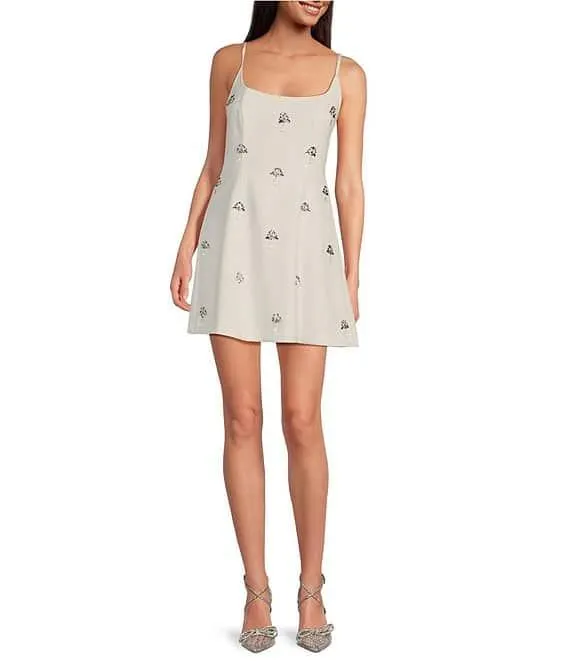 Mika Crepe Square Neck Sleeveless Jewel A-Line Dress
