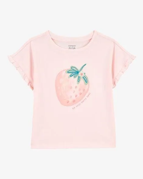 Baby Strawberry Short-Sleeve Fashion Top - Pink