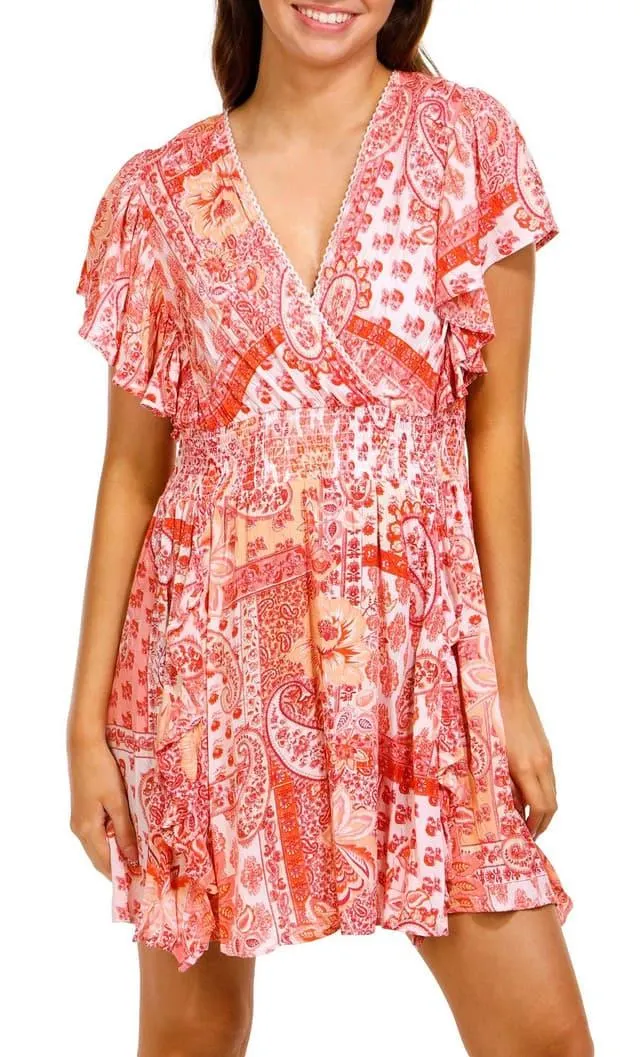 Angie Juniors Short Sleeve Paisley Twist Dress