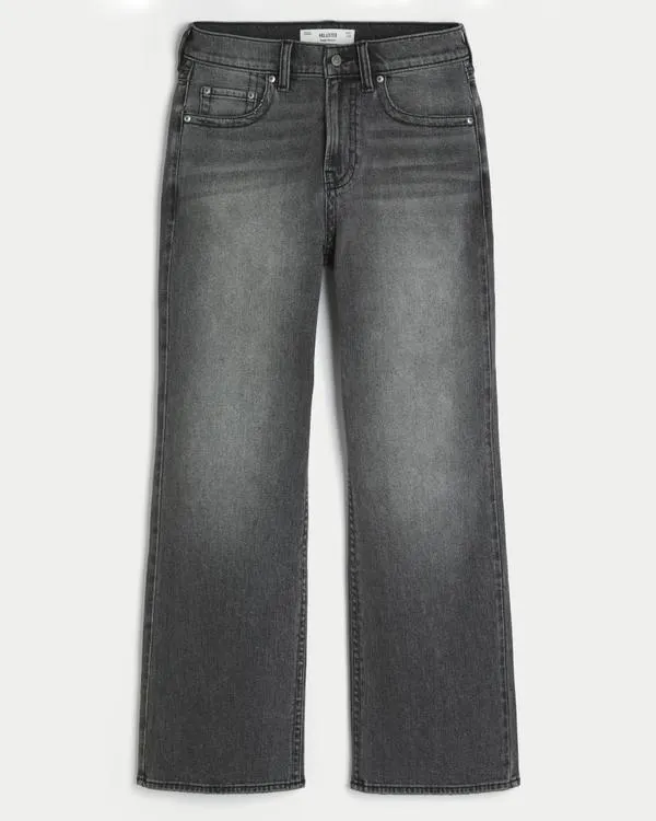 Washed Black Embroidered Baggy Bootcut Jeans