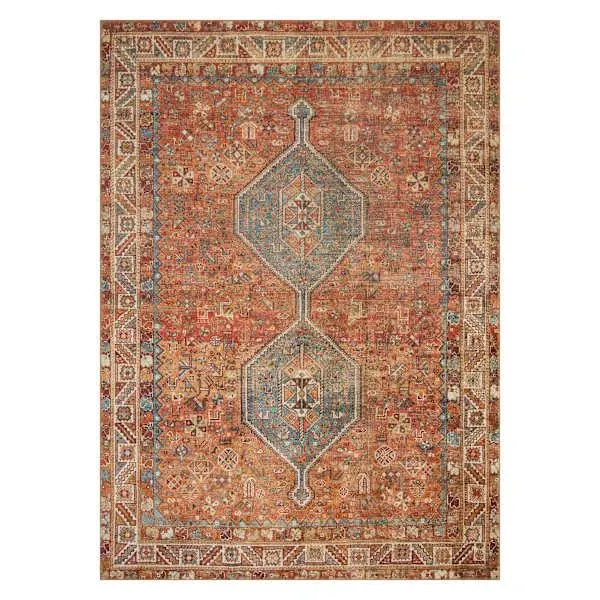 (D570) Freya Red Multicolor Medallion Washable Area Rug, 5x7