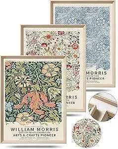 UPWOIGH Framed Wall Art, William Morris Wood Canvas Wall Art,16x12in Cotton Pattern Vintage Poster Wall Decor Aesthetic for Living Room Bedroom, Morris Art-framed-41, 16x12in