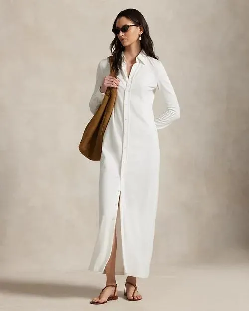 Buttoned Ponte Maxi Shirtdress