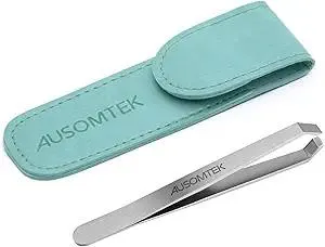Beard Tweezers, White Hair Plucking Tweezers, Stainless Steel, Fine Hair Removal Tweezers, Eyebrows Shaping Tool, 5mm Tip, Cyan PU Case 1Pack, Silver, 1.0 Count, (BRTW-SSS-96WDQP)