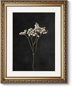 ARPEOTCY Vintage Gold Framed Wall Art, Retro Dark Dried Wildflower Paintings, Canvas Prints Artwork with Antique Frame, Victorian Wall Picture Decor for Room Gallery Living Room, 13x16 inch