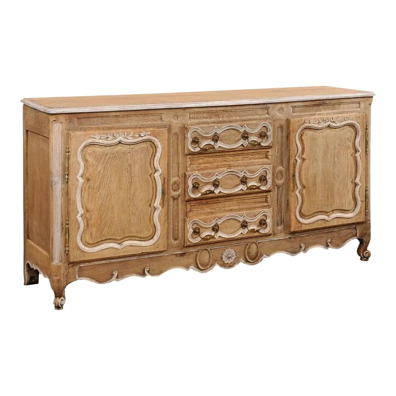 Neoclassical Period French Bleached-Oak Buffet Cabinet W/Center Drawers