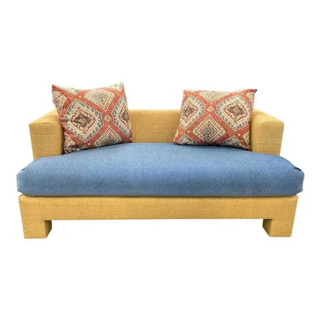 Billy Baldwin Style Grasscloth Raffia Loveseat