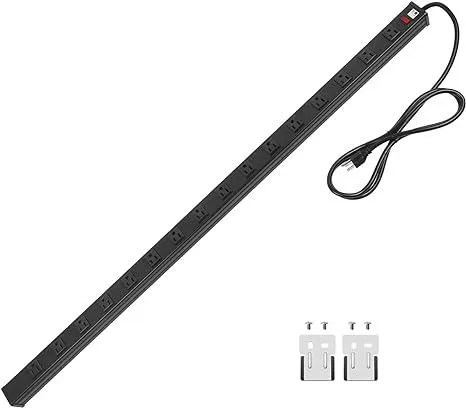 Long Heavy Duty 16 Outlet Large Metal Garage Workshop Multi Wide Industrial Power Strip. 6FT Cord 15A, 125V, 1875W (Black)