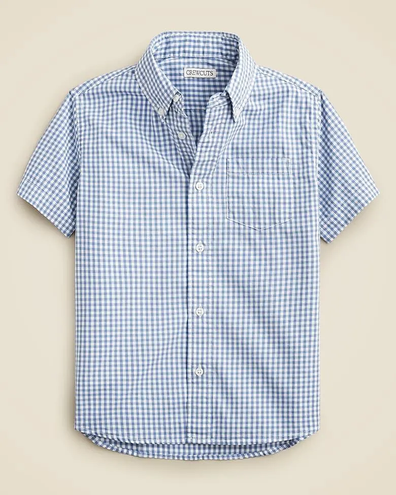 Kids' washed short-sleeve stretch poplin button-down in gingham