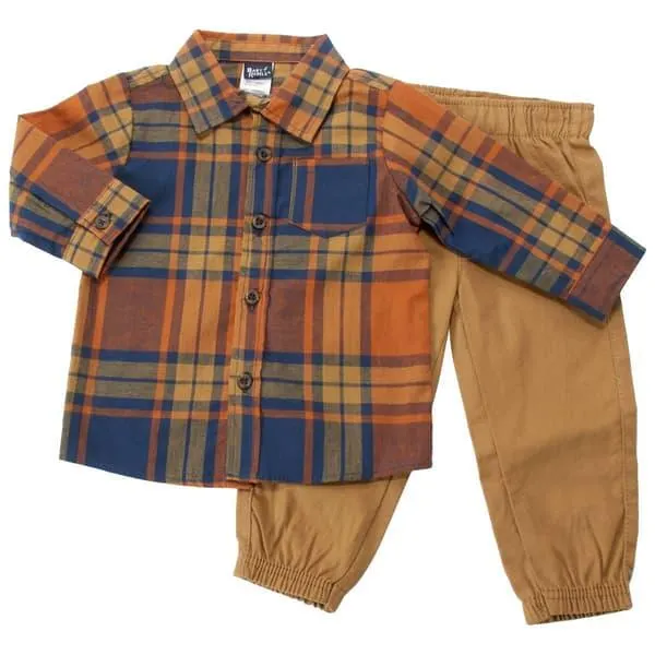 Baby Boy (12-24M) Baby Rebels® Long Sleeve Plaid Top & Pants Set