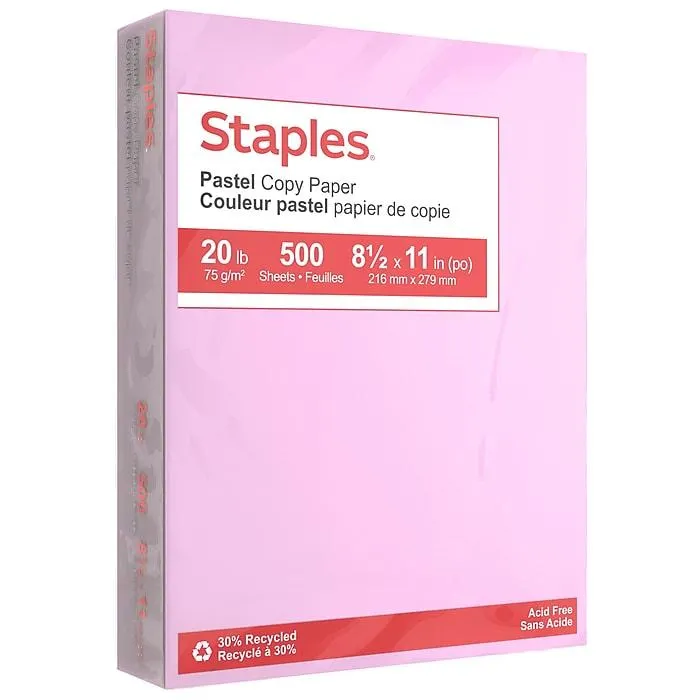 Staples Pastel 30% Recycled Color Copy Paper,