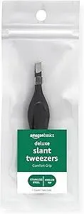 Amazon Basics Slant Tweezers, Deluxe Soft Cushion Touch, Black