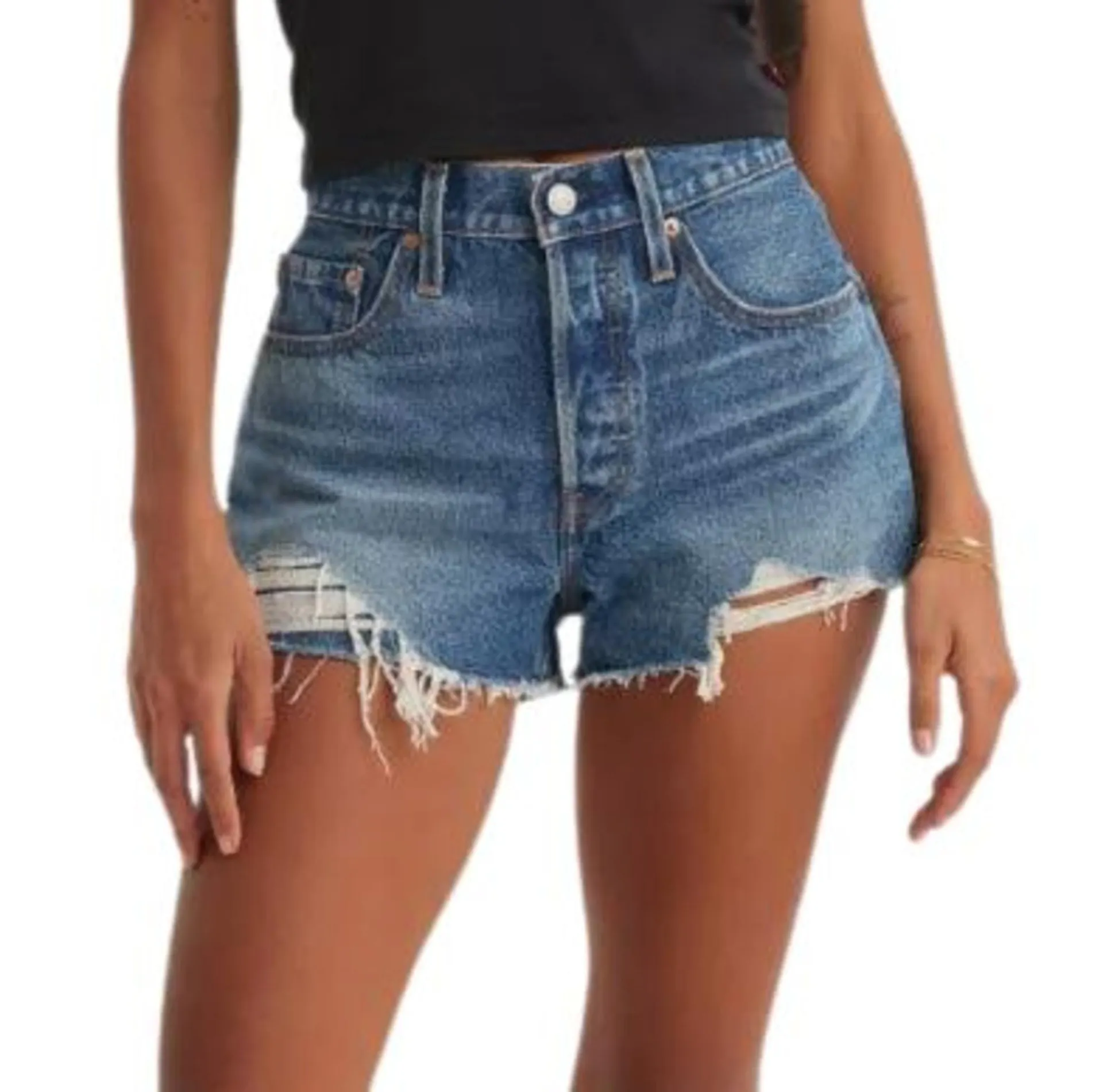 Levi's Women's 501 Original Fit High-Rise Darn It Now Denim Shorts