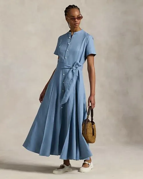 Belted Silk-Blend A-Line Dress