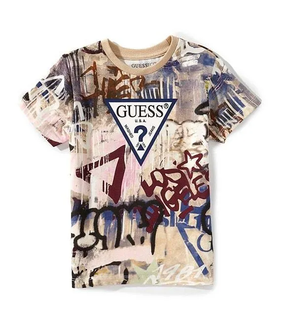 Little Boys Short Sleeve Graffiti Printed T-Shirt
