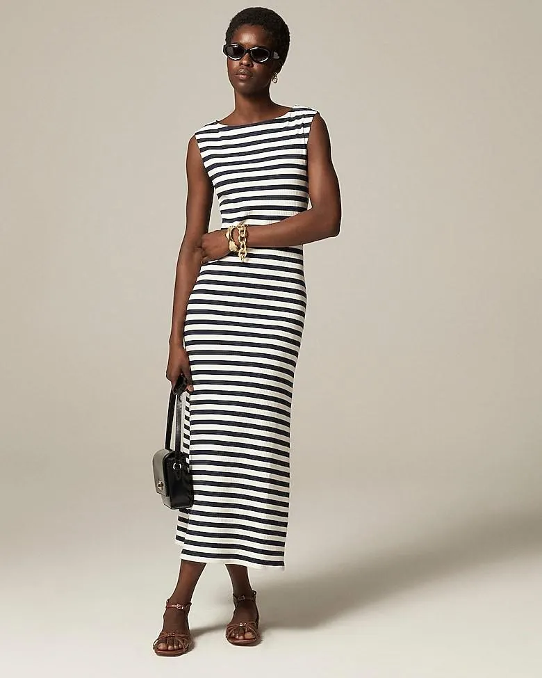 Knit boatneck midi dress in stripe