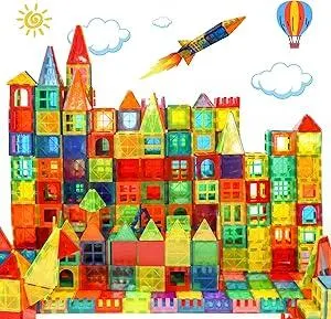 Magnetic Tiles 136 PCS with 2 Cars – STEM Building Blocks for Kids, Educational Gift for Boys & Girls