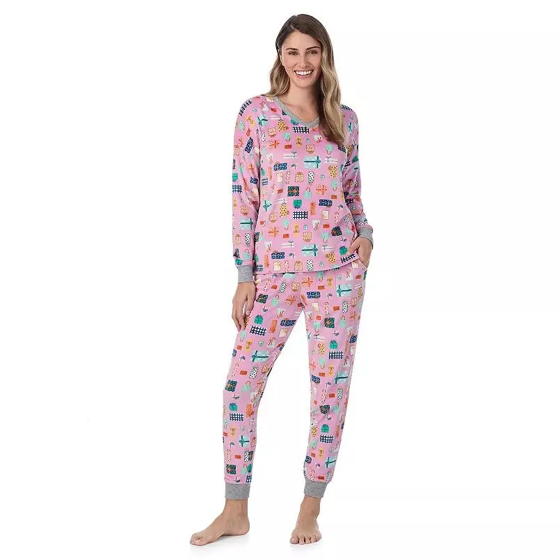 Women's Cuddl Duds® Velour Fleece V-Neck Pajama Top & Pajama Bottoms Set