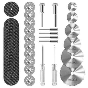 44pcs Cutting Wheel Set Compatible with Plastic for Rotary Tool, HSS Circular Saw Blades 6pcs, Resin Cutting Discs 20pcs, 545 Diamond Cutting Wheels 10psc with 2 Screwdrivers