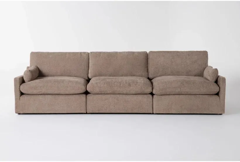 Aaliyah Mink Brown Boucle Fabric Modular 3 Piece Sofa | Loose Reversible Back