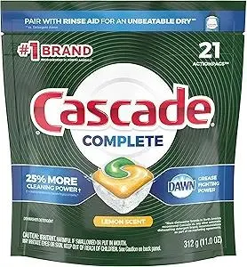 Cascade Complete ActionPacs, Dishwasher Detergent Pods, Lemon, 21 Count