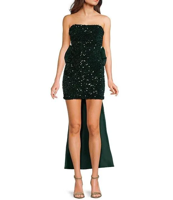 Strapless Sequin Back Bow Dress