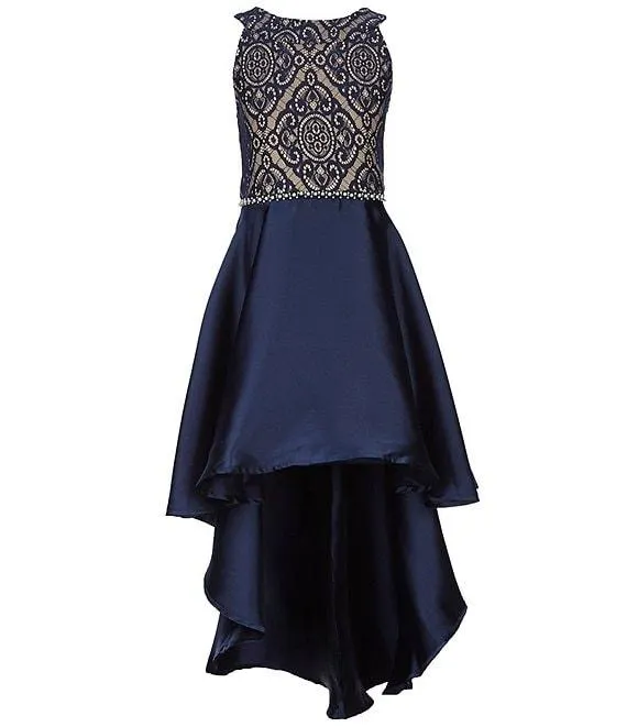 Big Girls 7-16 Bonded-Lace Mikado High-Low Dress