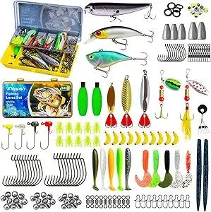 Fishing Tackle Box with Tackle Included, 145Pcs Fishing Lures Kit with Jigs, VIBs, Minnows, Soft Baits, Floats, Hooks & Weights, Complete Fishing Gear Set for Freshwater & Saltwater