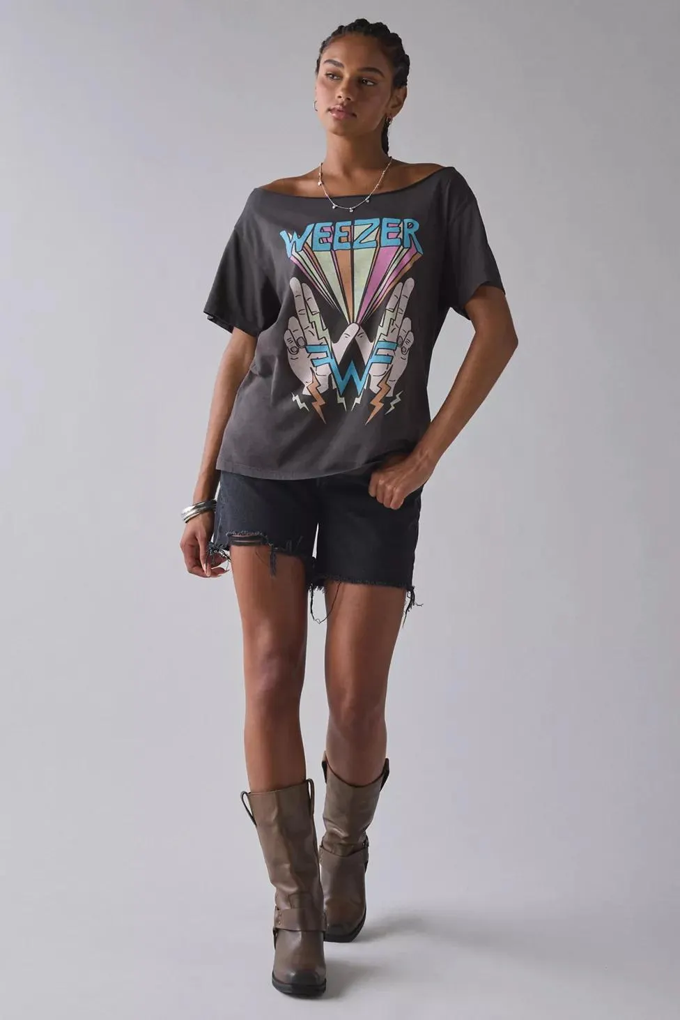 DAY Rock Band Graphic Off-The-Shoulder Oversized Tee