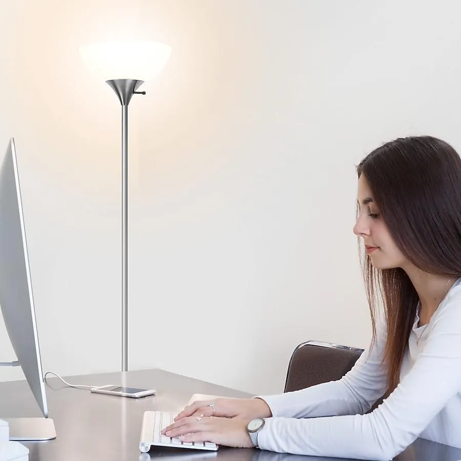 Brightech 72-in Platinum Silver Torchiere Floor Lamp with Plastic Shade