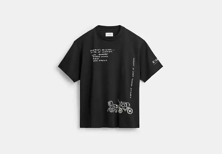 Sketch Horse And Carriage Relaxed T Shirt In Organic Cotton