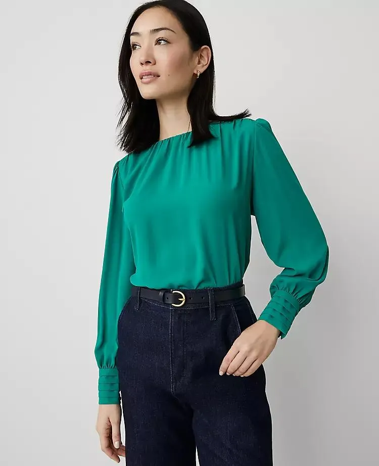 Mixed Media Pleated Cuff Top