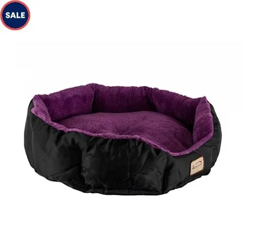 Armarkat Soft Round Purple and Black Cat Bed, 23.5" L X 23.5" W X 9" H