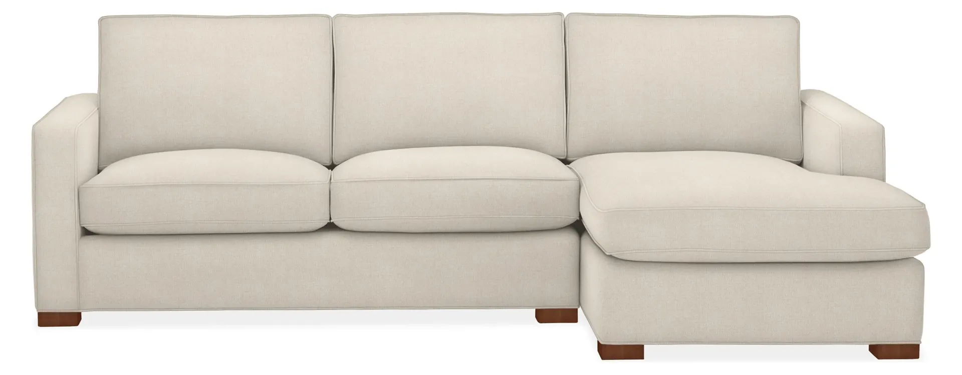 Morrison 108" Sofa with Right-Arm Chaise in Tepic Ivory w/Mocha Legs