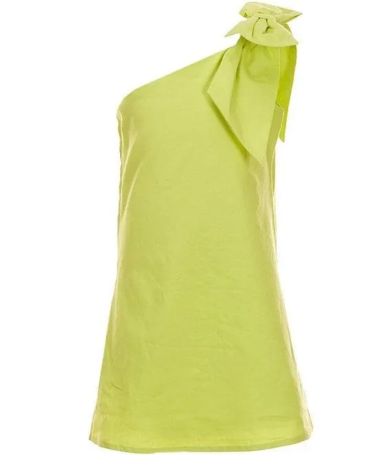 Social Big Girls Bow One Shoulder Linen Dress