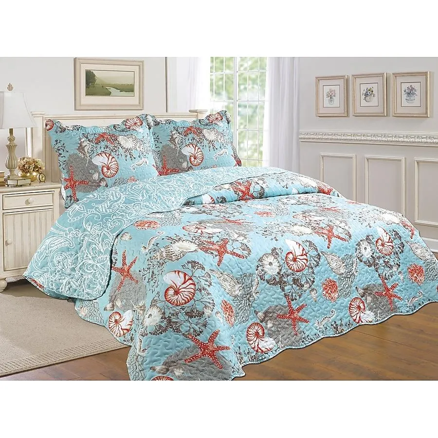 J&V TEXTILES Multicolor Multi Reversible King Quilt with ( Cotton Fill )