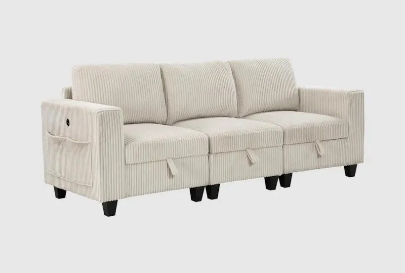 Radnor Beige Sofa With Storage Storage Pouches And Usb Charging Ports