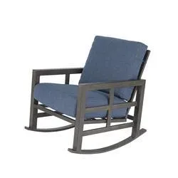 Backyard Creations® Berkley Bay Brown Deep Seating Rocking Patio Chair with Blue Cushions
