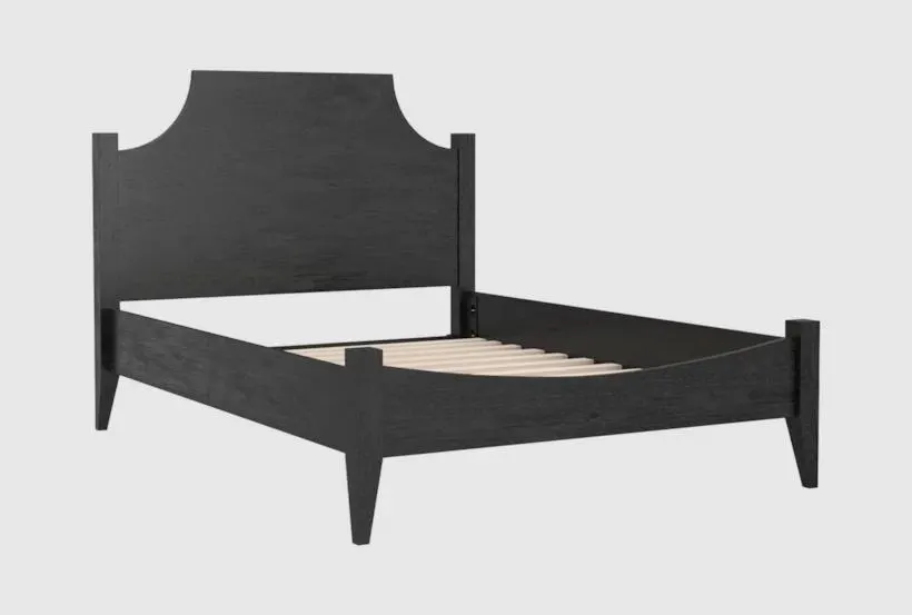 Theodora Black Queen Wood Clipped Headboard Platform Bed