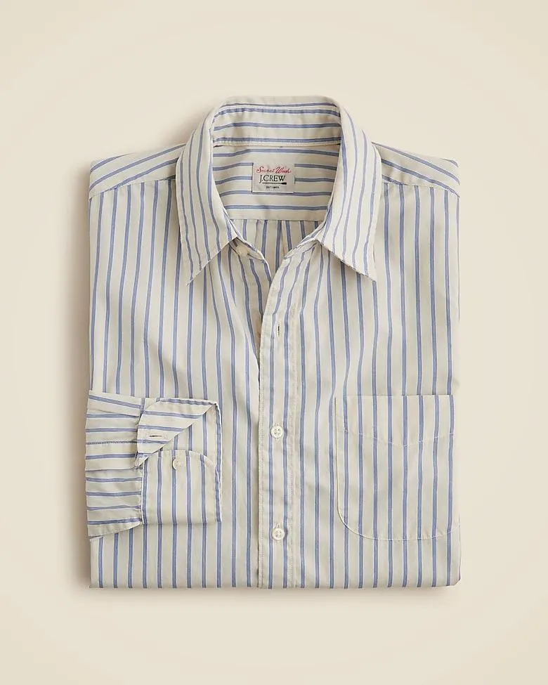 Slim Secret Wash cotton poplin shirt with point collar