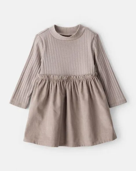 Baby Girl Rib Knit Dress - Brown
