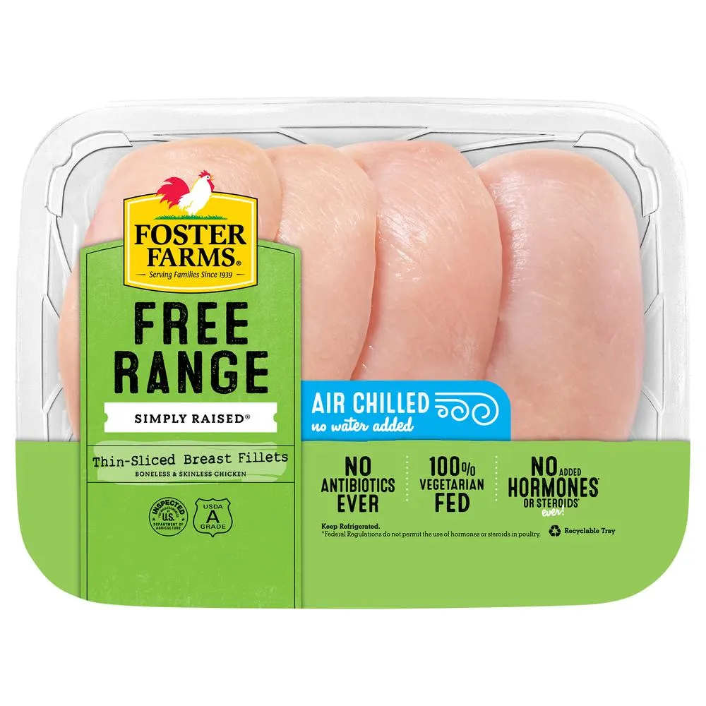 Foster Farms Simply Raised Breast Fillets, Thin-Sliced, Free Range