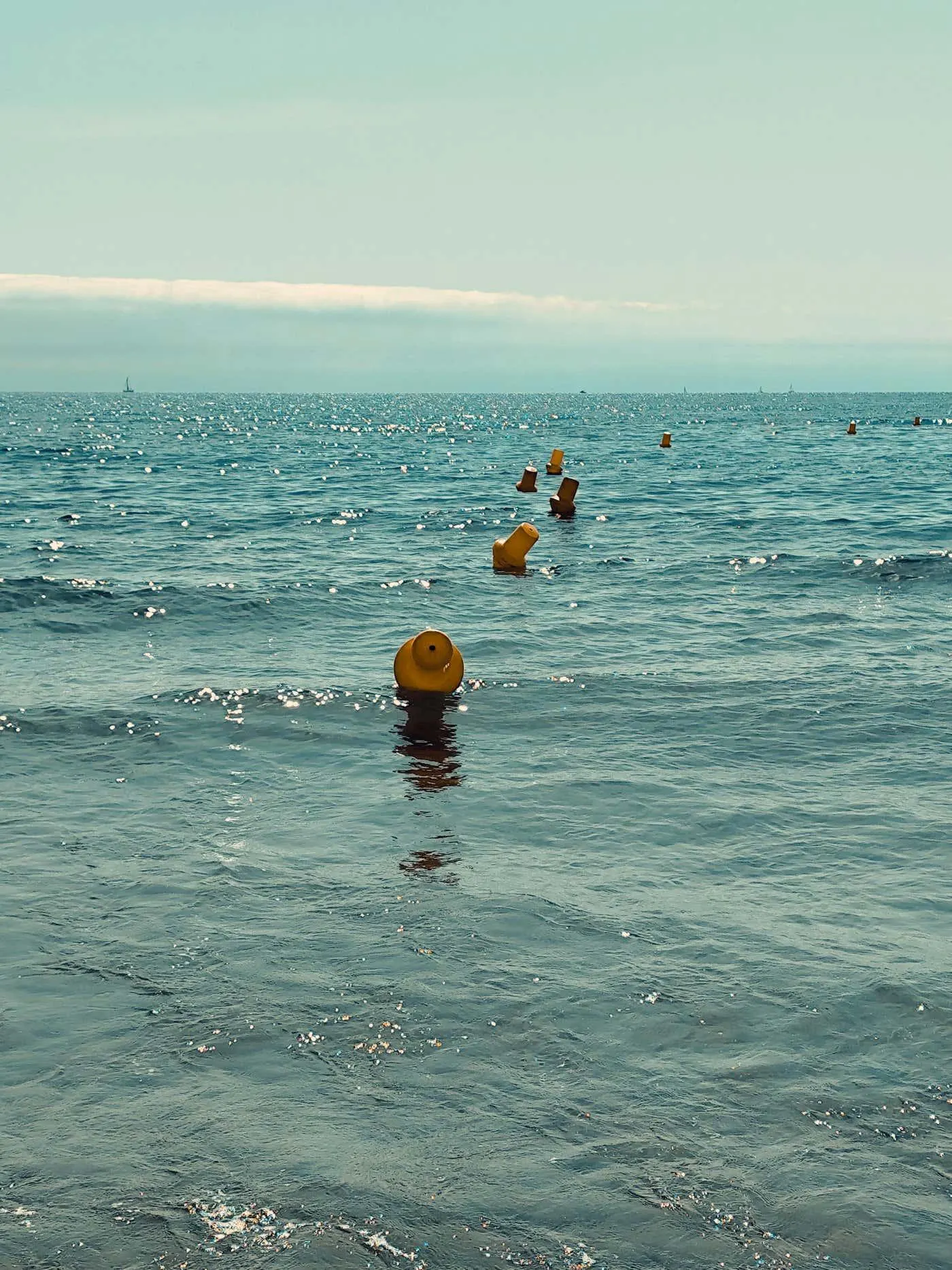 Mougenot Natalya Modern fine art nature sea beach photo on matte premium paper "Yellow buoys" 2025