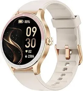 Smart Watch for Women, Smartwatch Compatible Android and iOS Phone, Answer/Make Calls, Fitness Tracker/Step Counter/Running Watch, Sleep/Heart Rate Monitor, 100 Sports, IP68 Waterproof, Beige