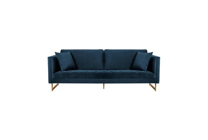 Xoeln Blue Velvet Modern Sofa with Brass Legs